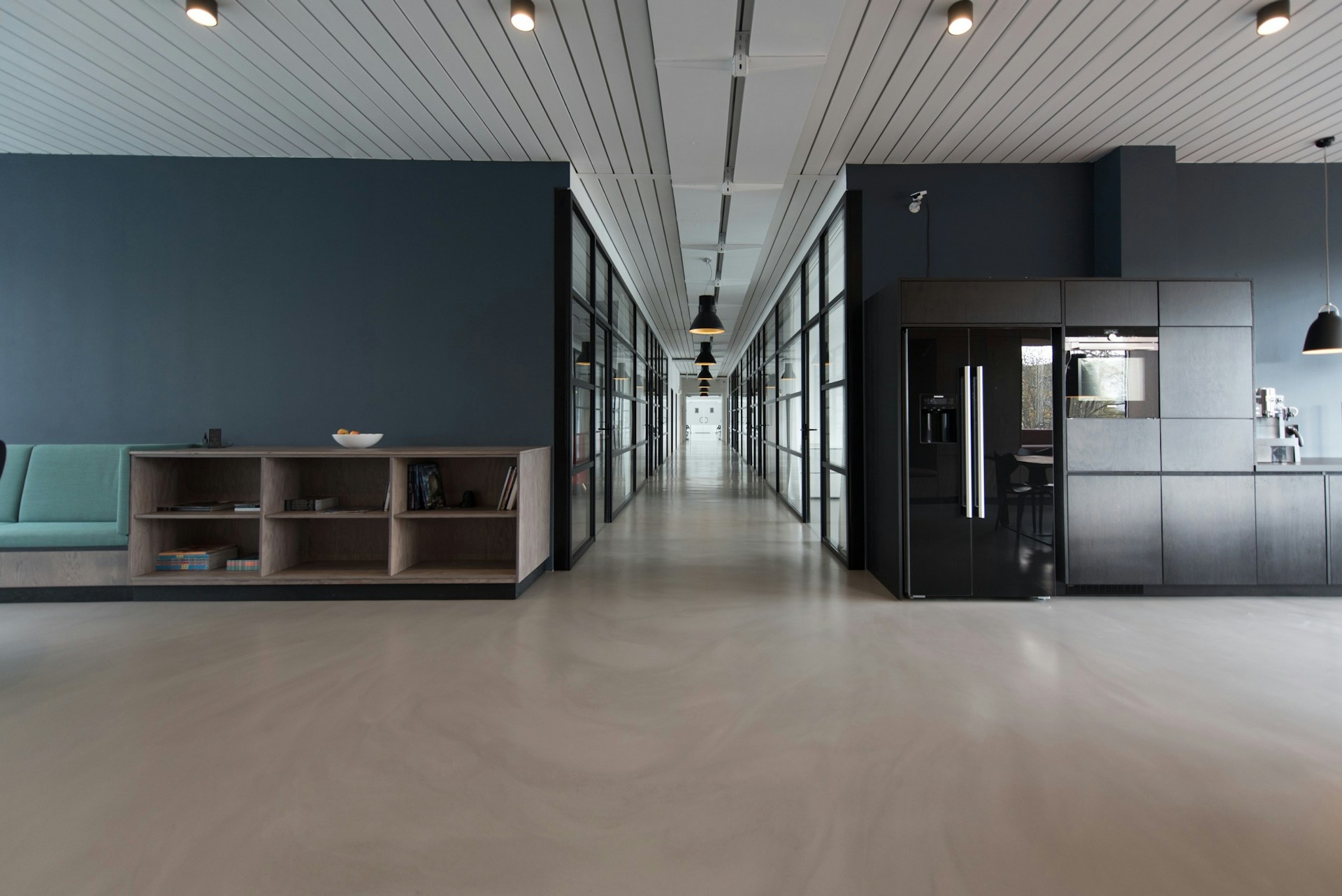Interior reception area with modern wooden wall accents